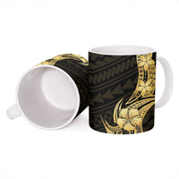 Gold Black Polynesia Hibiscus Plumeria Tattoo Ceramic Mug