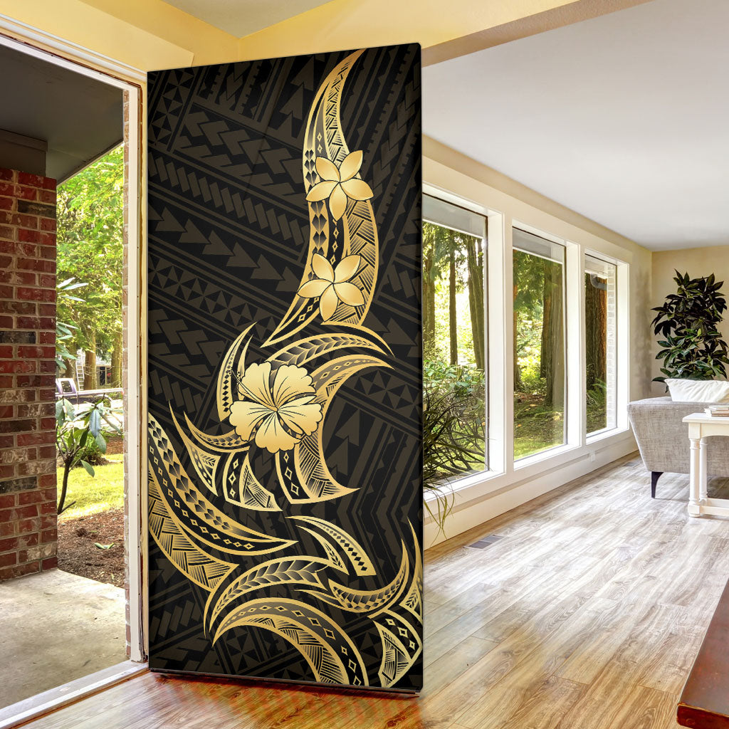 Gold Black Polynesia Hibiscus Plumeria Tattoo Door Cover