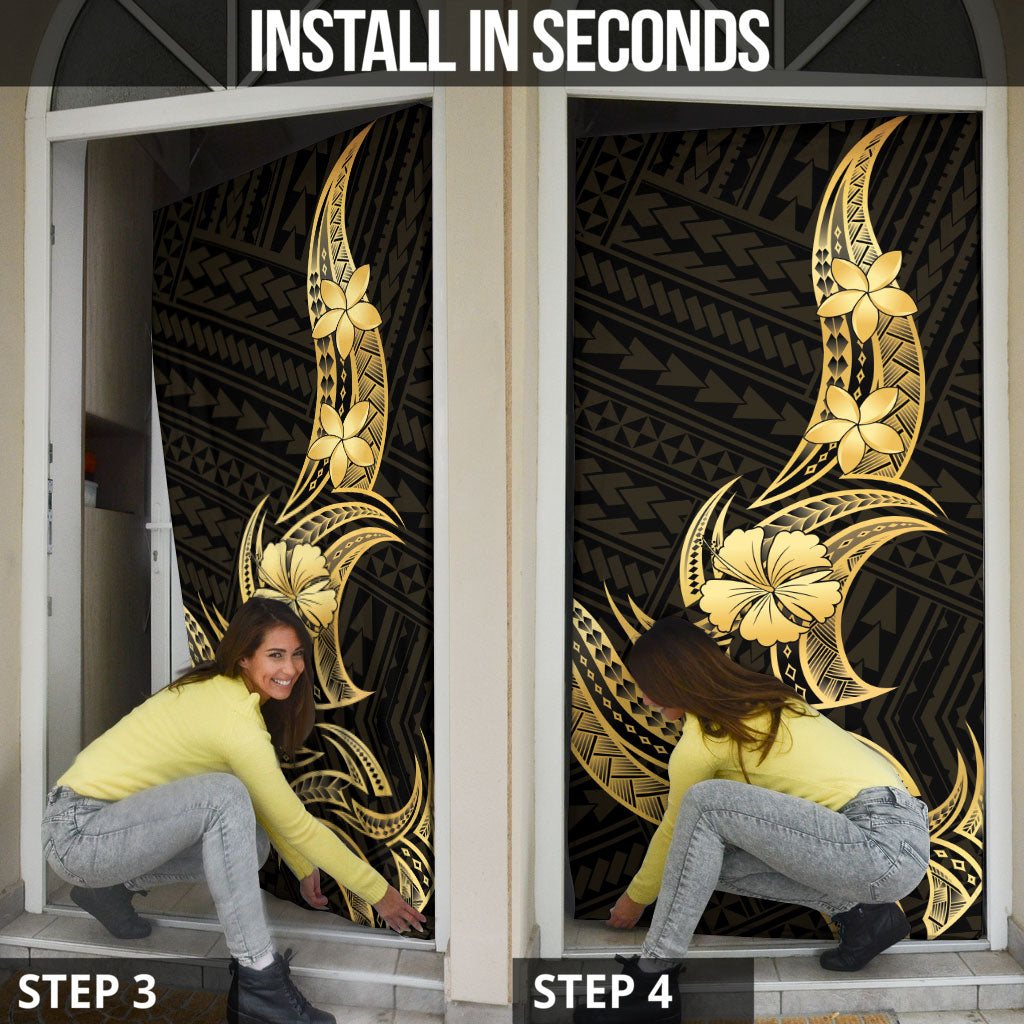 Gold Black Polynesia Hibiscus Plumeria Tattoo Door Cover