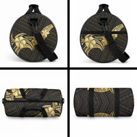 Gold Black Polynesia Hibiscus Plumeria Tattoo Duffle Bag