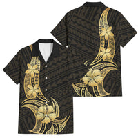 Gold Black Polynesia Hibiscus Plumeria Tattoo Family Matching Summer Maxi Dress and Hawaiian Shirt