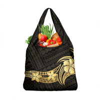 Gold Black Polynesia Hibiscus Plumeria Tattoo Grocery Bag