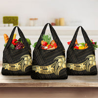 Gold Black Polynesia Hibiscus Plumeria Tattoo Grocery Bag
