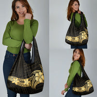Gold Black Polynesia Hibiscus Plumeria Tattoo Grocery Bag