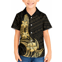 Gold Black Polynesia Hibiscus Plumeria Tattoo Hawaiian Shirt