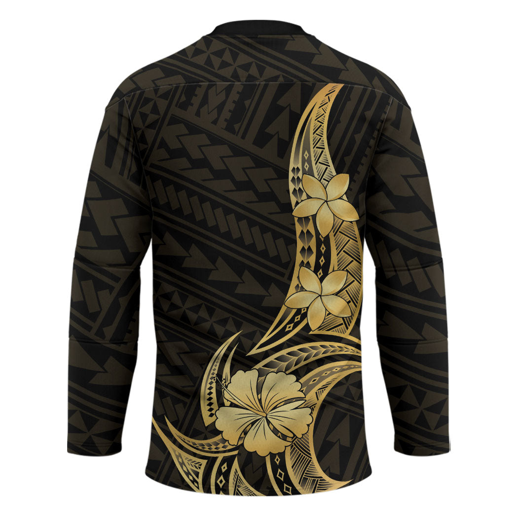 Gold Black Polynesia Hibiscus Plumeria Tattoo Hockey Jersey