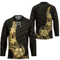 Gold Black Polynesia Hibiscus Plumeria Tattoo Hockey Jersey
