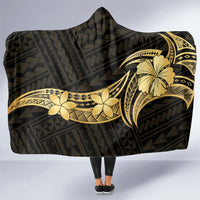 Gold Black Polynesia Hibiscus Plumeria Tattoo Hooded Blanket