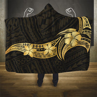 Gold Black Polynesia Hibiscus Plumeria Tattoo Hooded Blanket