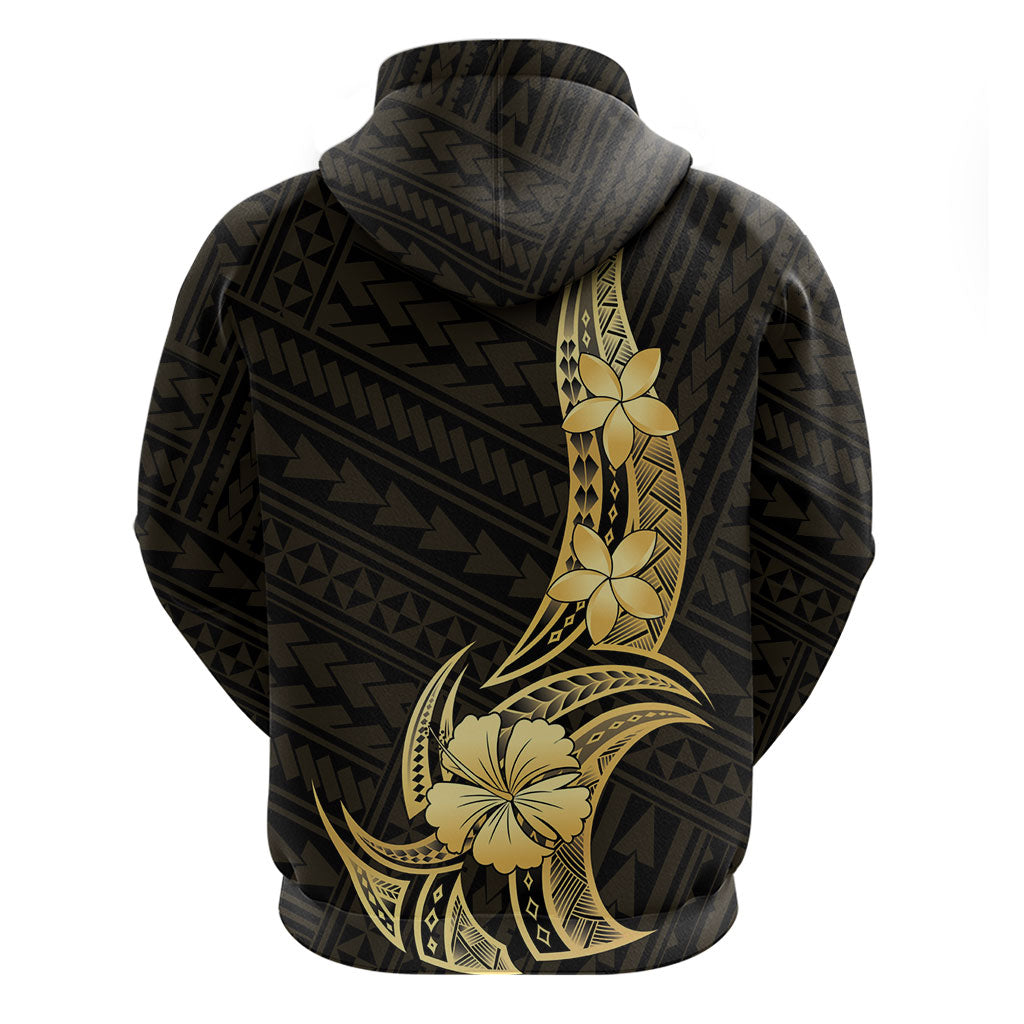 Gold Black Polynesia Hibiscus Plumeria Tattoo Hoodie