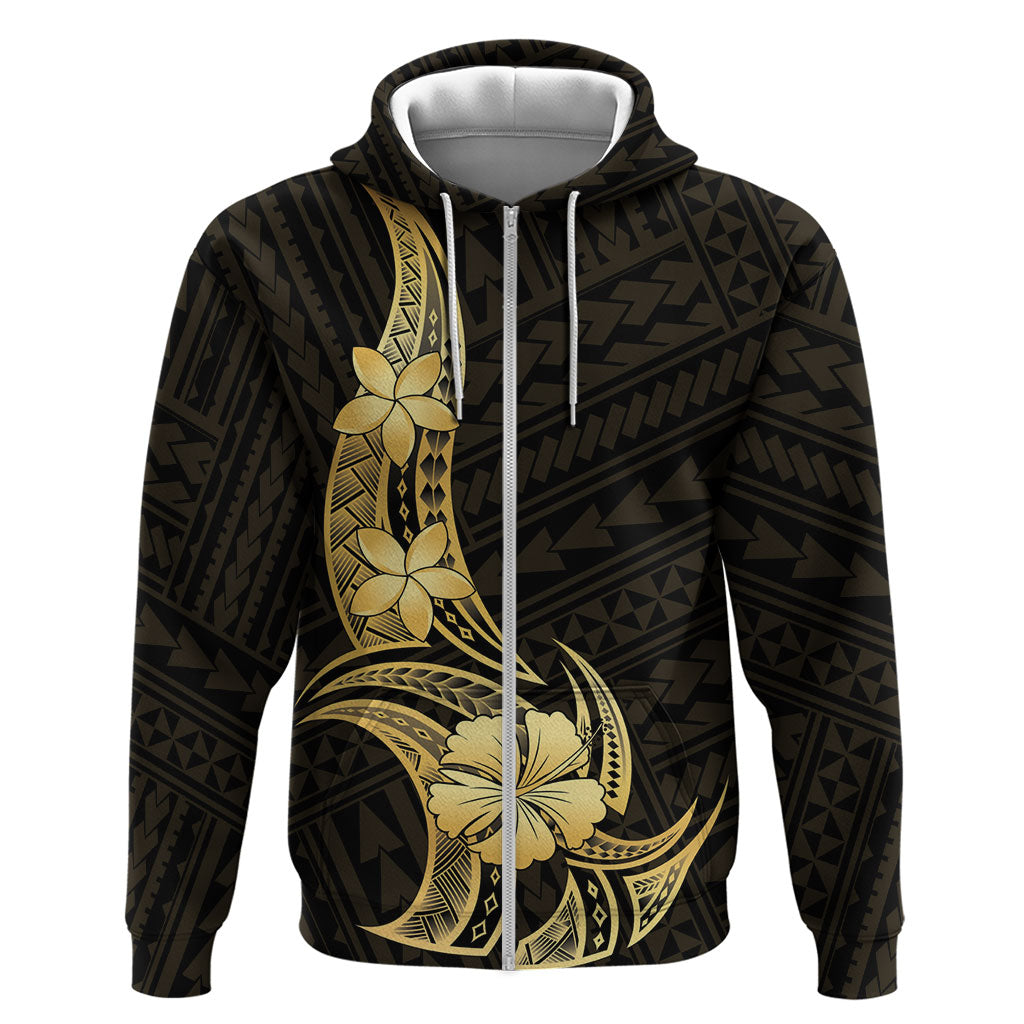 Gold Black Polynesia Hibiscus Plumeria Tattoo Hoodie