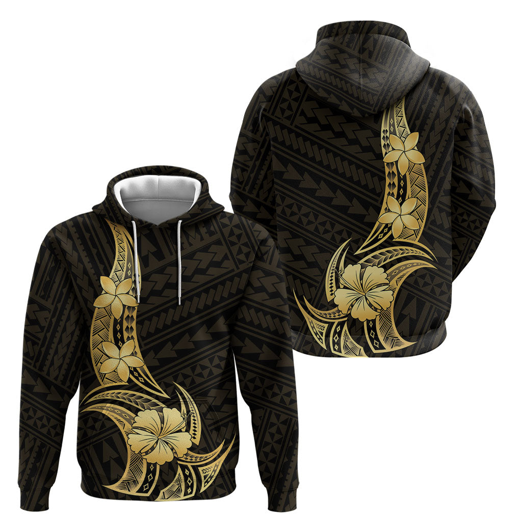 Gold Black Polynesia Hibiscus Plumeria Tattoo Hoodie