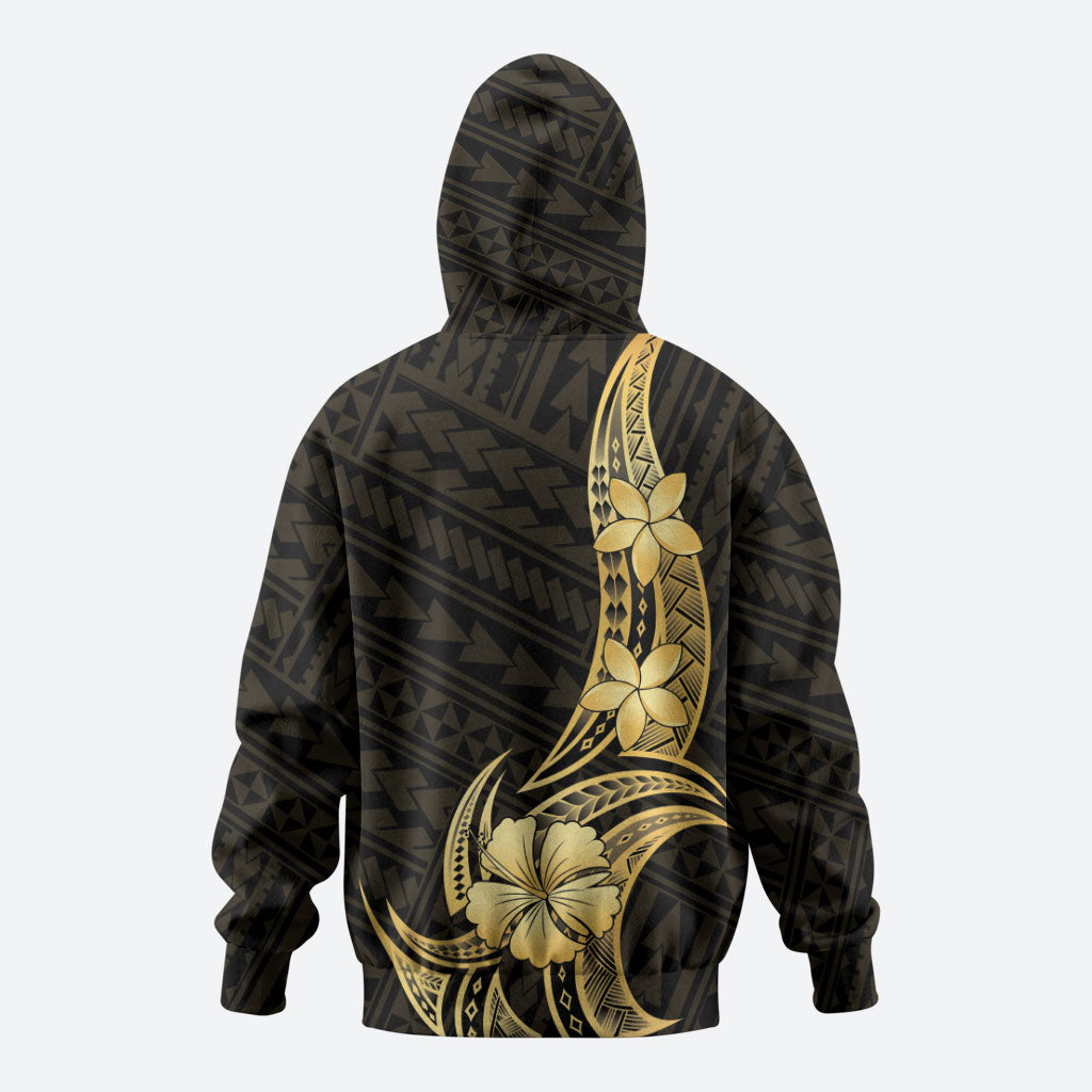 Gold Black Polynesia Hibiscus Plumeria Tattoo Hoodie