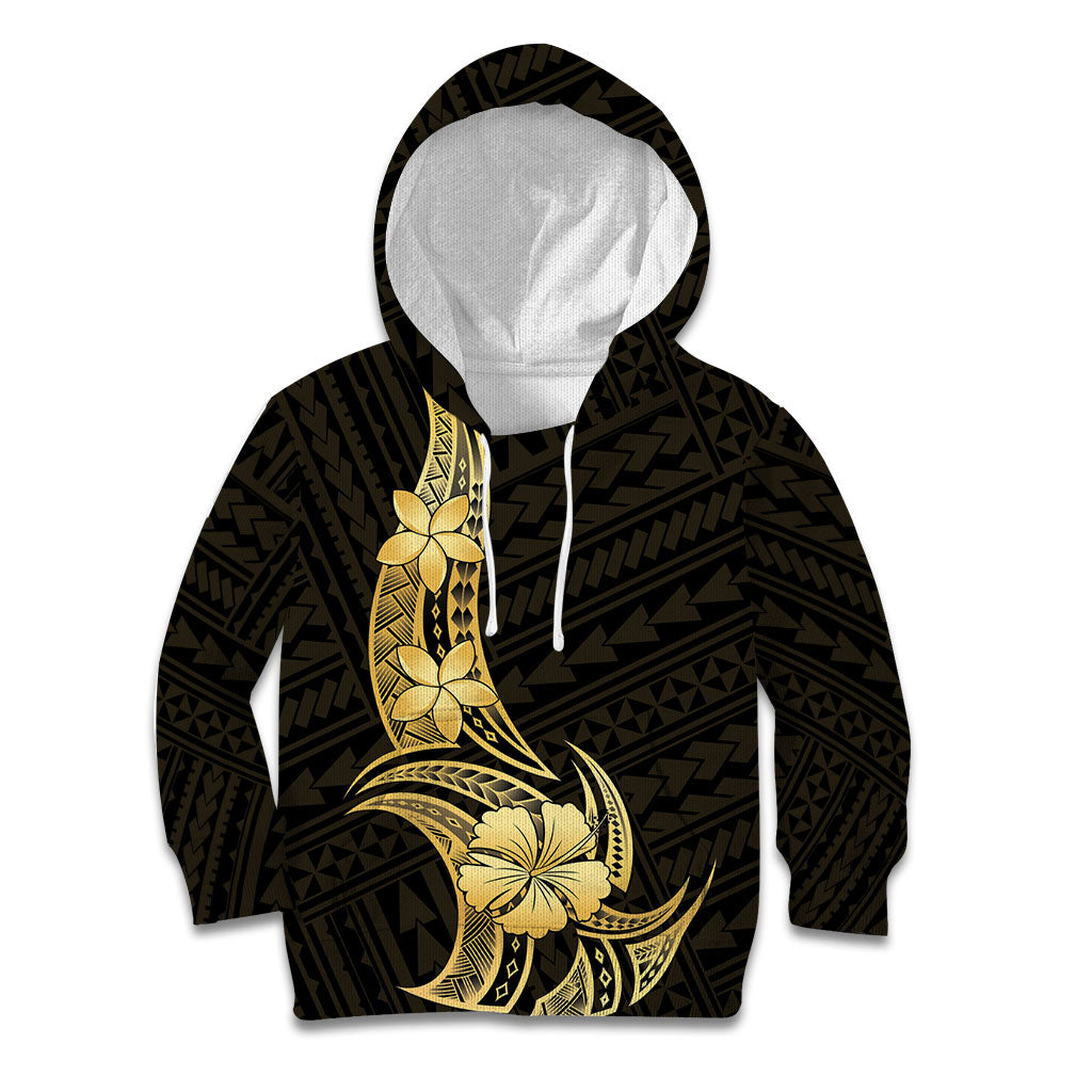 Gold Black Polynesia Hibiscus Plumeria Tattoo Kid Hoodie