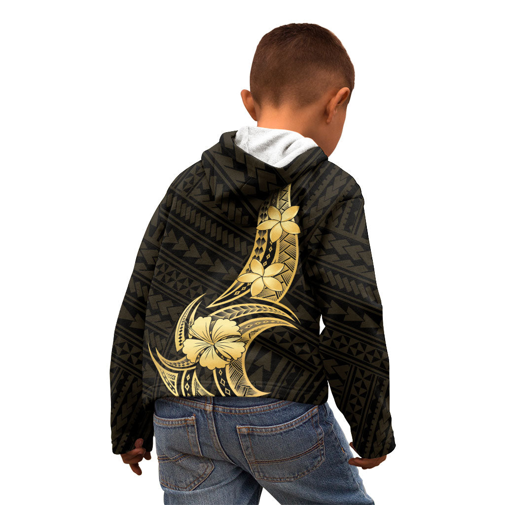 Gold Black Polynesia Hibiscus Plumeria Tattoo Kid Hoodie