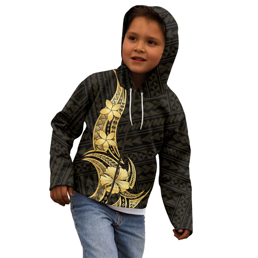 Gold Black Polynesia Hibiscus Plumeria Tattoo Kid Hoodie