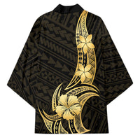 Gold Black Polynesia Hibiscus Plumeria Tattoo Kimono