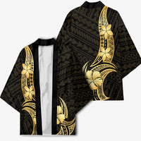 Gold Black Polynesia Hibiscus Plumeria Tattoo Kimono