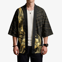 Gold Black Polynesia Hibiscus Plumeria Tattoo Kimono