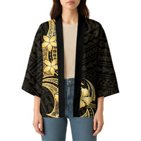 Gold Black Polynesia Hibiscus Plumeria Tattoo Kimono
