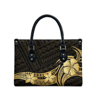 Gold Black Polynesia Hibiscus Plumeria Tattoo Leather Bag