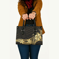 Gold Black Polynesia Hibiscus Plumeria Tattoo Leather Bag