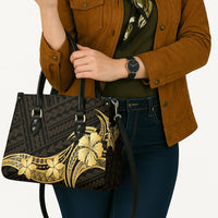 Gold Black Polynesia Hibiscus Plumeria Tattoo Leather Bag