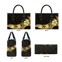 Gold Black Polynesia Hibiscus Plumeria Tattoo Leather Bag