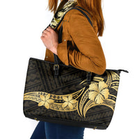 Gold Black Polynesia Hibiscus Plumeria Tattoo Leather Tote Bag