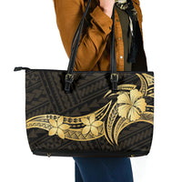 Gold Black Polynesia Hibiscus Plumeria Tattoo Leather Tote Bag