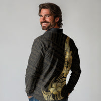 Gold Black Polynesia Hibiscus Plumeria Tattoo Long Sleeve Polo Shirt