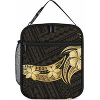 Gold Black Polynesia Hibiscus Plumeria Tattoo Lunch Bag