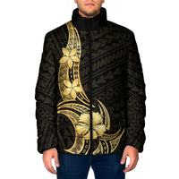 Gold Black Polynesia Hibiscus Plumeria Tattoo Padded Jacket