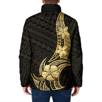Gold Black Polynesia Hibiscus Plumeria Tattoo Padded Jacket
