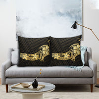 Gold Black Polynesia Hibiscus Plumeria Tattoo Pillow Cover