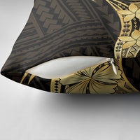 Gold Black Polynesia Hibiscus Plumeria Tattoo Pillow Cover
