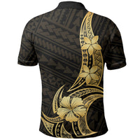 Gold Black Polynesia Hibiscus Plumeria Tattoo Polo Shirt