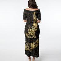 Gold Black Polynesia Hibiscus Plumeria Tattoo Puletasi