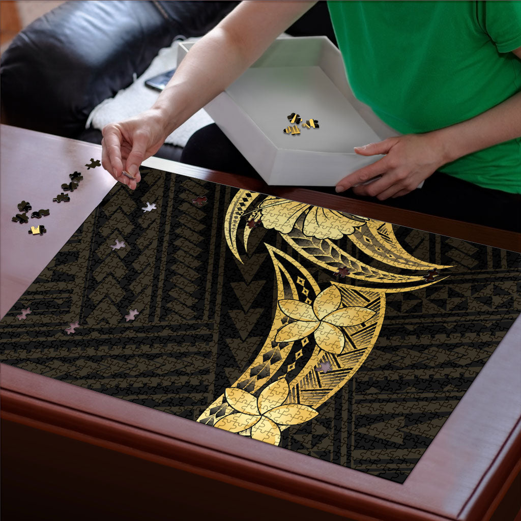Gold Black Polynesia Hibiscus Plumeria Tattoo Puzzle