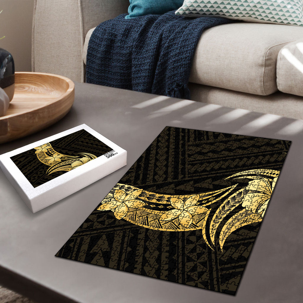 Gold Black Polynesia Hibiscus Plumeria Tattoo Puzzle