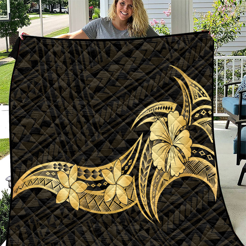 Gold Black Polynesia Hibiscus Plumeria Tattoo Quilt