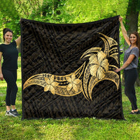 Gold Black Polynesia Hibiscus Plumeria Tattoo Quilt