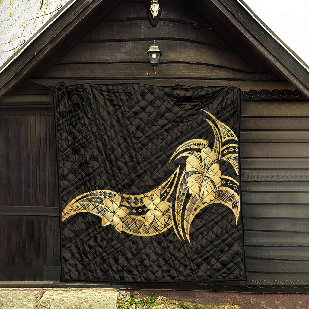 Gold Black Polynesia Hibiscus Plumeria Tattoo Quilt
