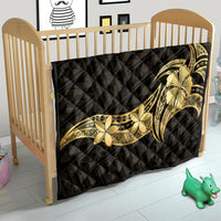 Gold Black Polynesia Hibiscus Plumeria Tattoo Quilt