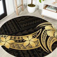 Gold Black Polynesia Hibiscus Plumeria Tattoo Round Carpet