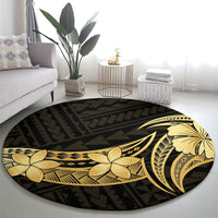 Gold Black Polynesia Hibiscus Plumeria Tattoo Round Carpet
