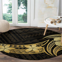 Gold Black Polynesia Hibiscus Plumeria Tattoo Round Carpet
