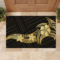 Gold Black Polynesia Hibiscus Plumeria Tattoo Rubber Doormat