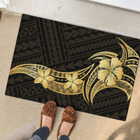 Gold Black Polynesia Hibiscus Plumeria Tattoo Rubber Doormat