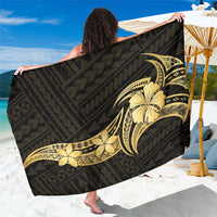 Gold Black Polynesia Hibiscus Plumeria Tattoo Sarong